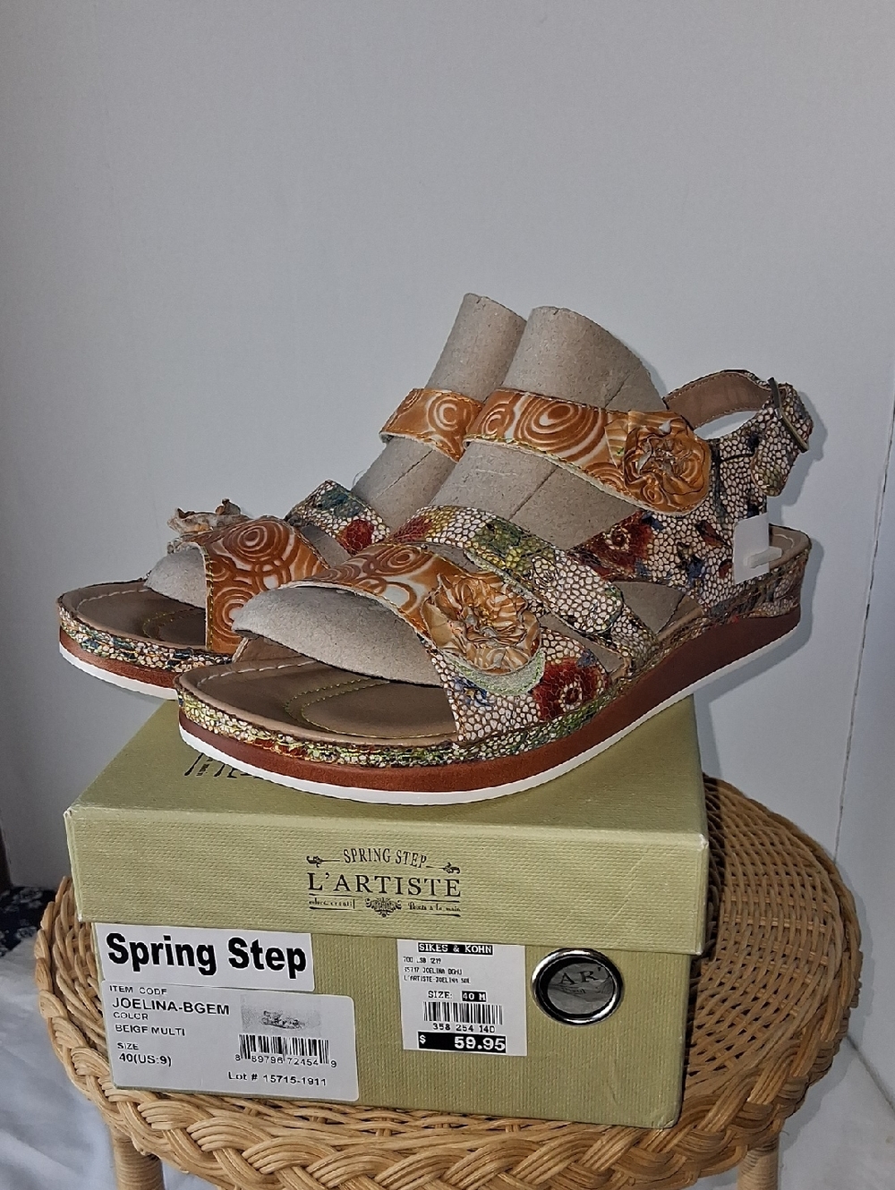 Spring Step Multicolor Tan Patterned Leather Sandals
